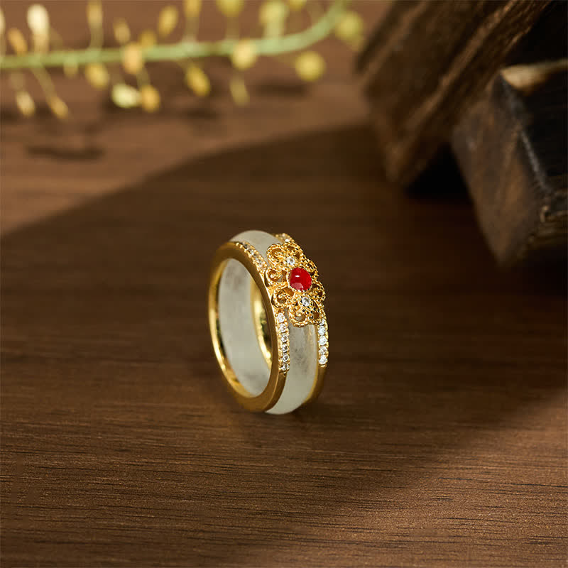 Buddha Stones 金メッキ銅ガラス製フラワーウェルスリング - image 3