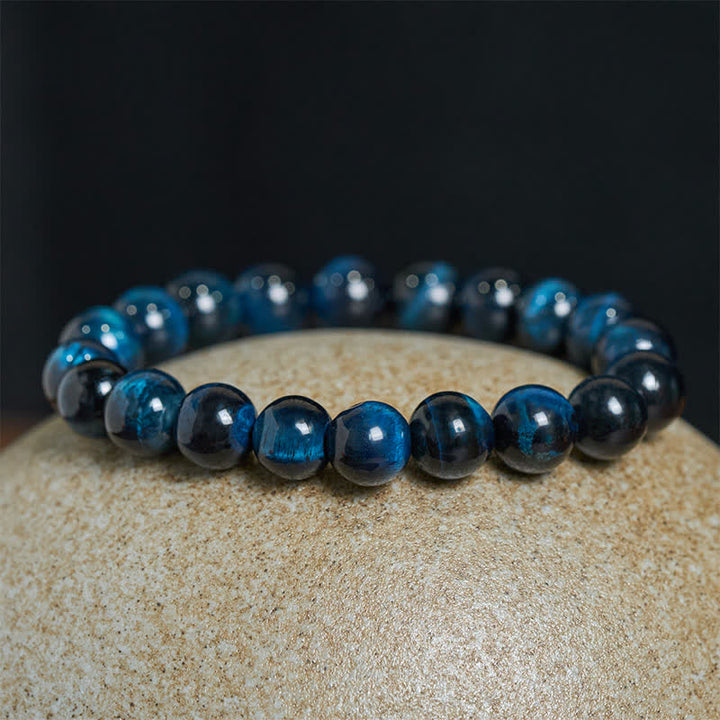 Buddha Stones 天然ブルータイガーアイビーズの守護ブレスレット - image 1