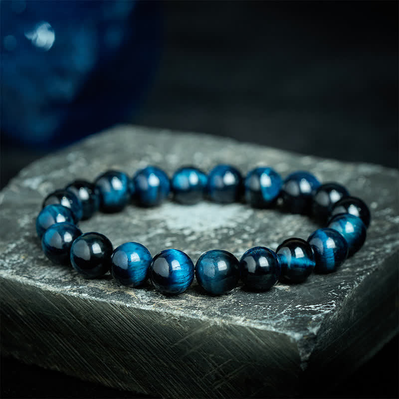 Buddha Stones 天然ブルータイガーアイビーズの守護ブレスレット - 12mmタイガーアイ（手首周り：17～18cm） - image 0