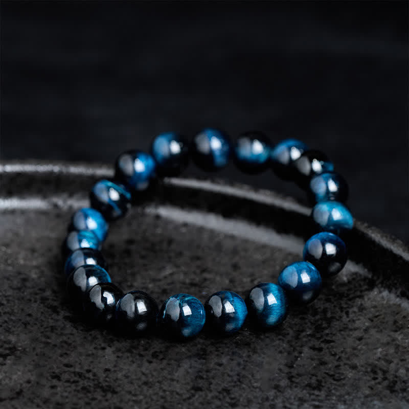 Buddha Stones 天然ブルータイガーアイビーズの守護ブレスレット - image 2