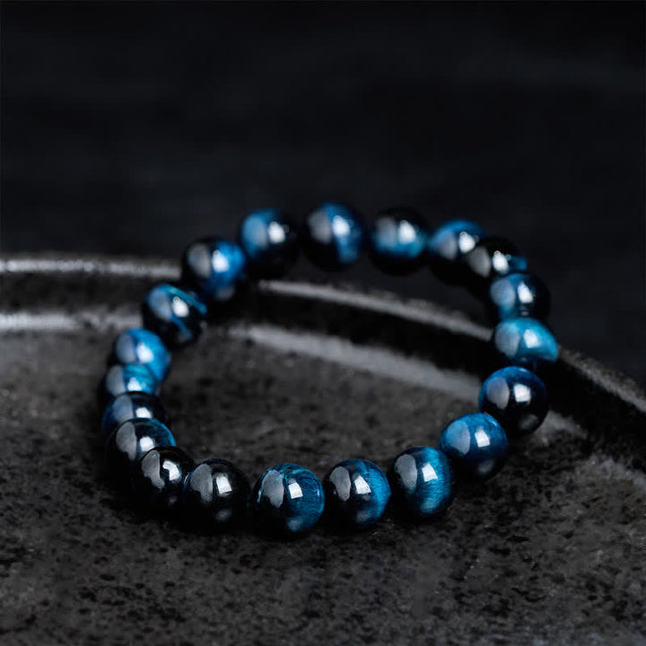 Buddha Stones 天然ブルータイガーアイビーズの守護ブレスレット - image 2