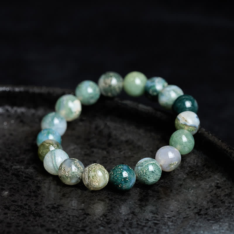 Buddha Stones シンプルなモスアゲートビーズのヒーリングブレスレット - image 2