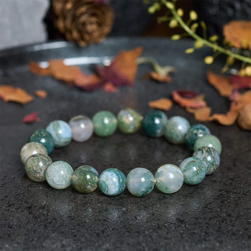 Buddha Stones シンプルなモスアゲートビーズのヒーリングブレスレット - image 1