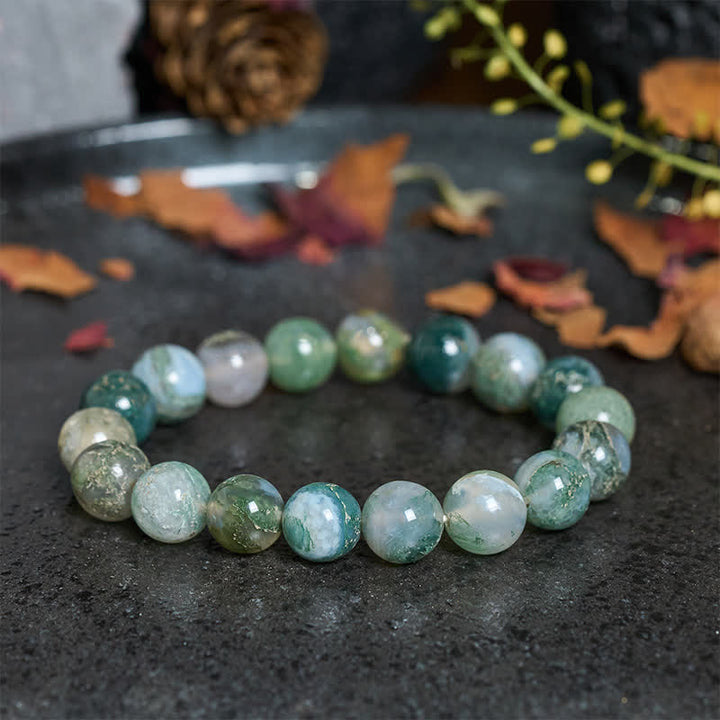 Buddha Stones シンプルなモスアゲートビーズのヒーリングブレスレット - image 1