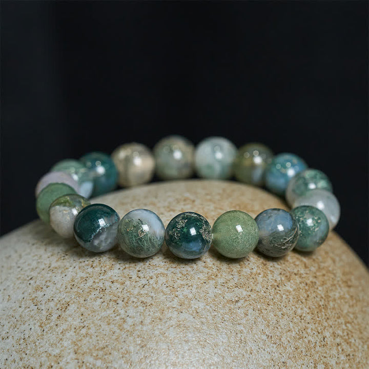 Buddha Stones シンプルなモスアゲートビーズのヒーリングブレスレット - image 3