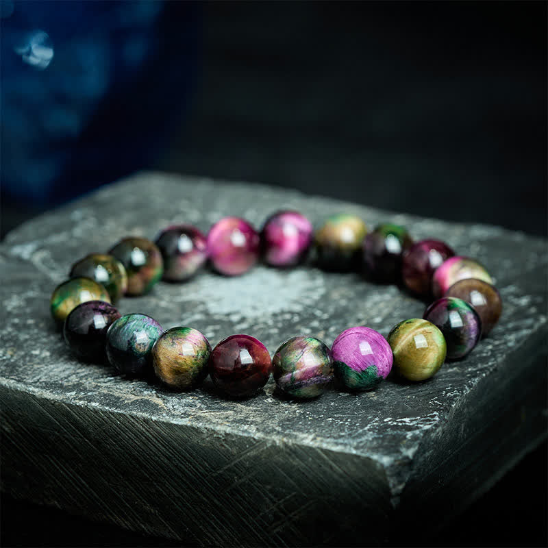 Buddha Stones レッドタイガーアイのカラフルビーズ付き守護ブレスレット - image 1