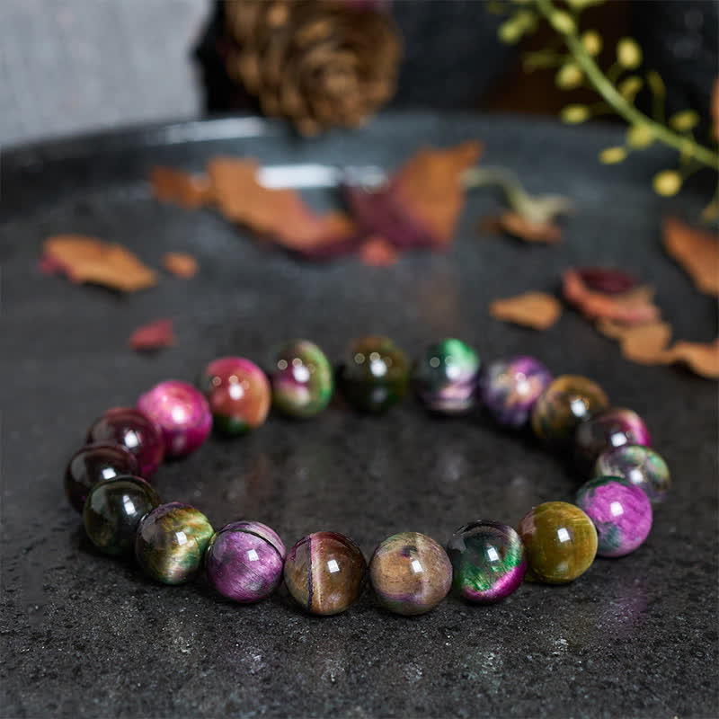 Buddha Stones レッドタイガーアイのカラフルビーズ付き守護ブレスレット - 10mm レッドタイガーアイ（手首周り：16～17cm） - image 0