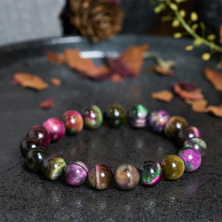 Buddha Stones レッドタイガーアイのカラフルビーズ付き守護ブレスレット - 10mm レッドタイガーアイ（手首周り：16～17cm） - image 0
