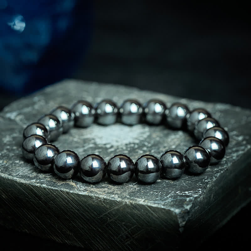 Buddha Stones 天然ヘマタイトビーズの強力なブレスレット - 10mmヘマタイト（手首周り：16～17cm） - image 0