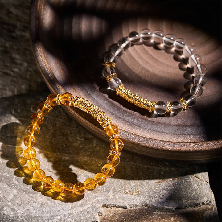 Buddha Stones 天然クリアクォーツシトリン 旅の金守護ブレスレット - image 17