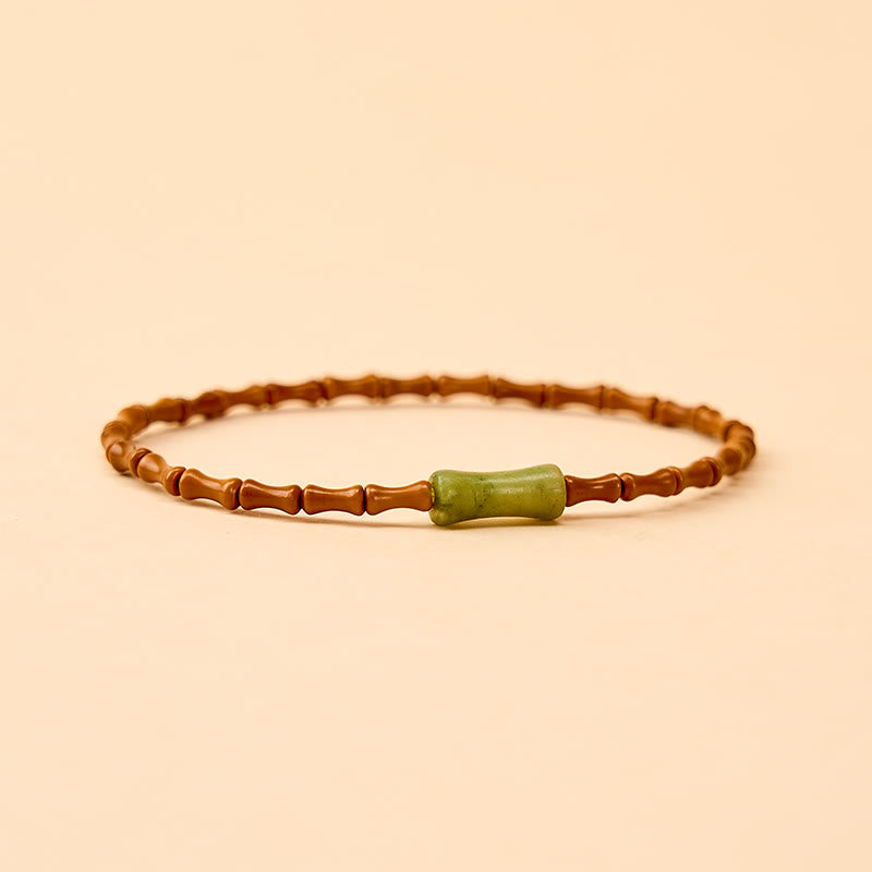 Buddha Stones 天然オリーブの種入りペリドット竹製デザイン守護ブレスレット - image 4