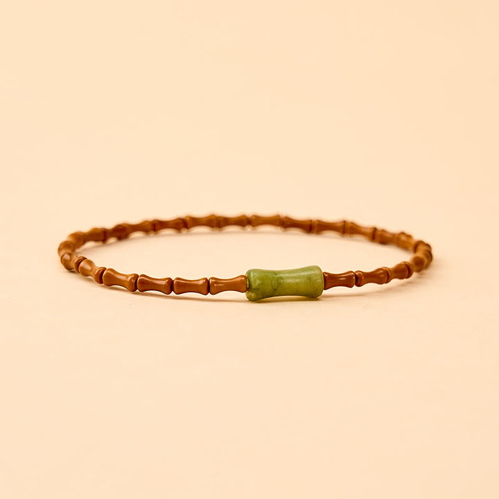 Buddha Stones 天然オリーブの種入りペリドット竹製デザイン守護ブレスレット - image 4