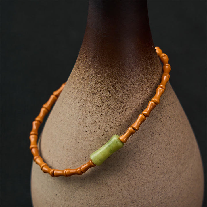 Buddha Stones 天然オリーブの種入りペリドット竹製デザイン守護ブレスレット - image 1