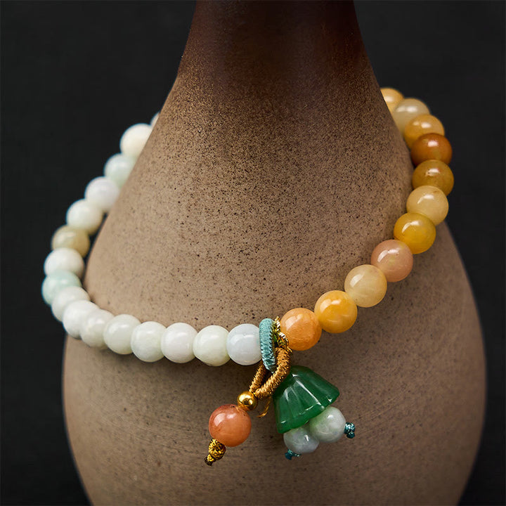 Buddha Stones 翡翠とクォーツァイトのピース平和のお守りチャームチャーム、幸運と豊かさのブレスレット - 翡翠（手首周り：14～15cm） - image 0