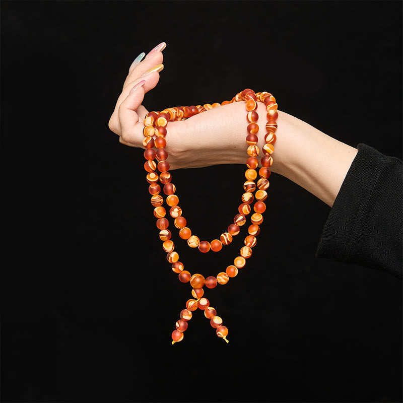 Buddha Stones 108個のチベット産琥珀の丸いビーズを使った、不安解消のためのマーラー数珠） - image 4