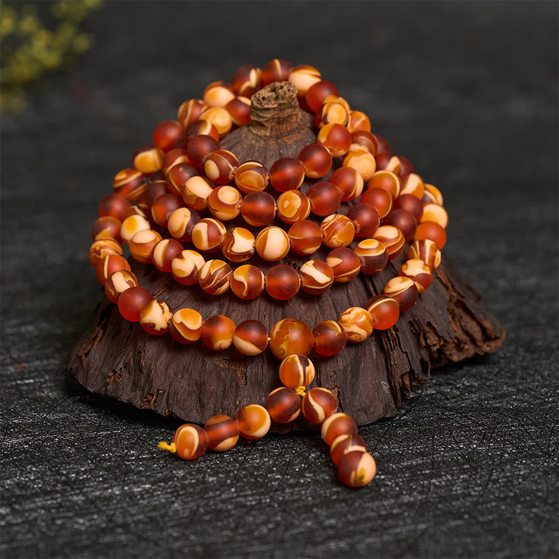 Buddha Stones 108個のチベット産琥珀の丸いビーズを使った、不安解消のためのマーラー数珠） - image 2