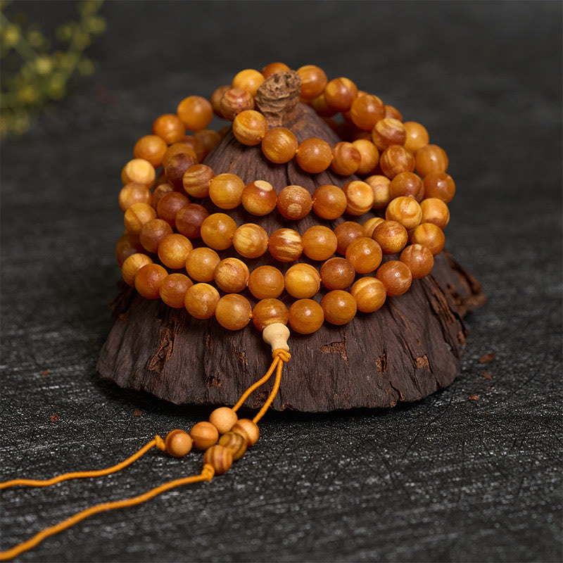 Buddha Stones 樹脂を豊富に含んだ松材を使用した、穏やかなエネルギーをもたらす108個のビーズのマーラー数珠 - image 2