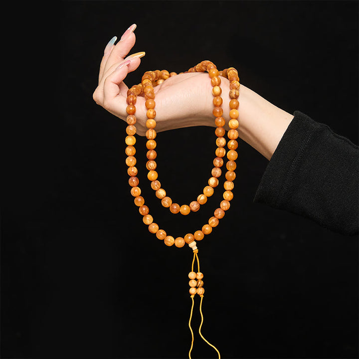 Buddha Stones 樹脂を豊富に含んだ松材を使用した、穏やかなエネルギーをもたらす108個のビーズのマーラー数珠 - image 5