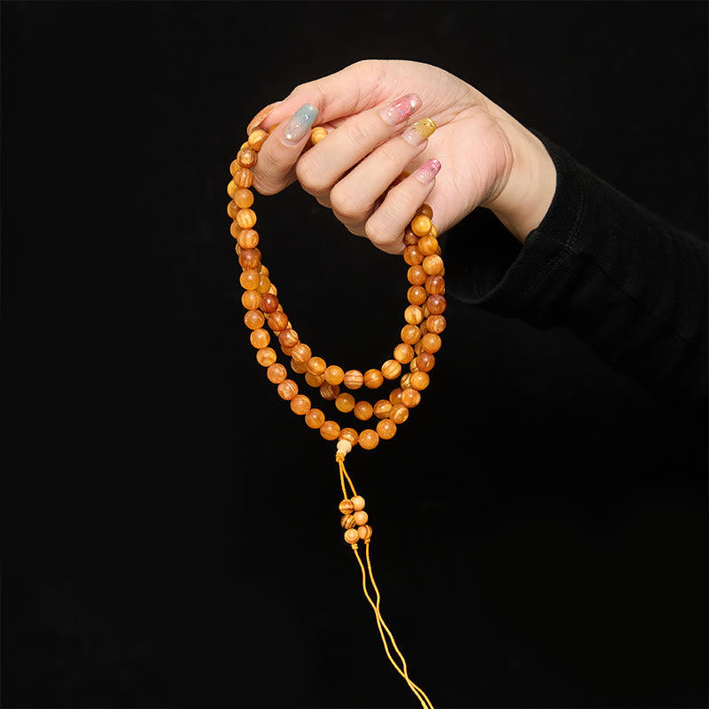Buddha Stones 樹脂を豊富に含んだ松材を使用した、穏やかなエネルギーをもたらす108個のビーズのマーラー数珠 - image 4