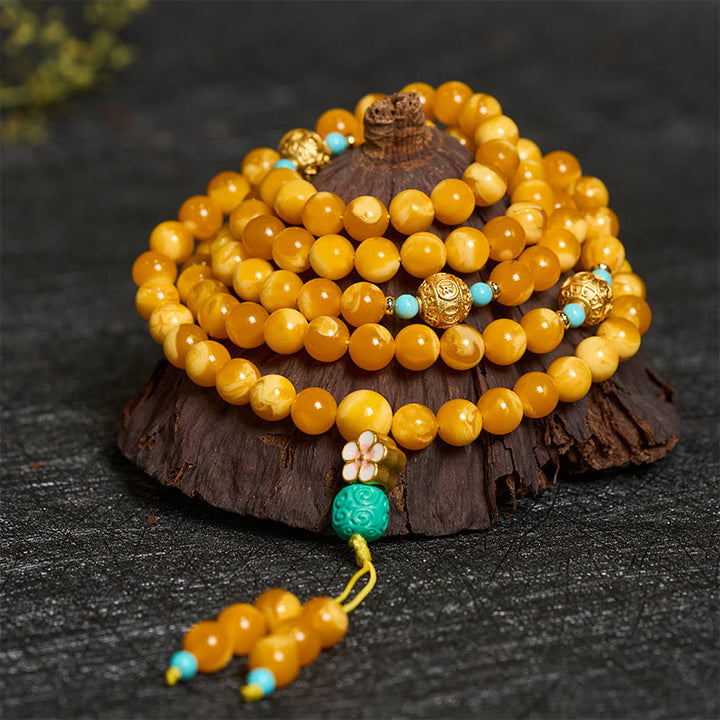 Buddha Stones 108 ビーズ チベット アンバーオーム・マニ・パドメ・フムマーラー数珠 - image 1