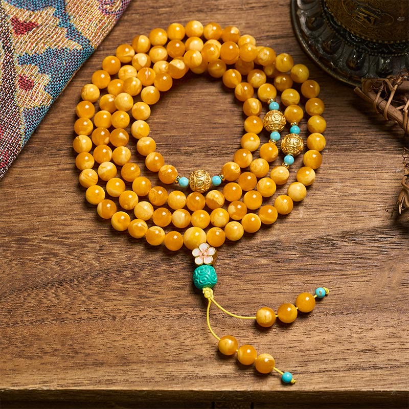 Buddha Stones 108 ビーズ チベット アンバーオーム・マニ・パドメ・フムマーラー数珠 - 10mm - image 0