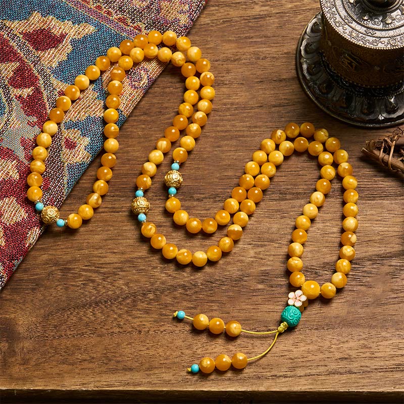 Buddha Stones 108 ビーズ チベット アンバーオーム・マニ・パドメ・フムマーラー数珠 - image 2
