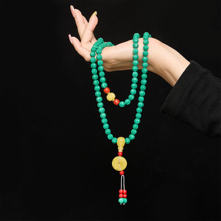 Buddha Stones チベットの108ビーズ、ターコイズパンプキンビーズ、ジービーズ、ポジティブシンキングマーラー数珠 - image 4