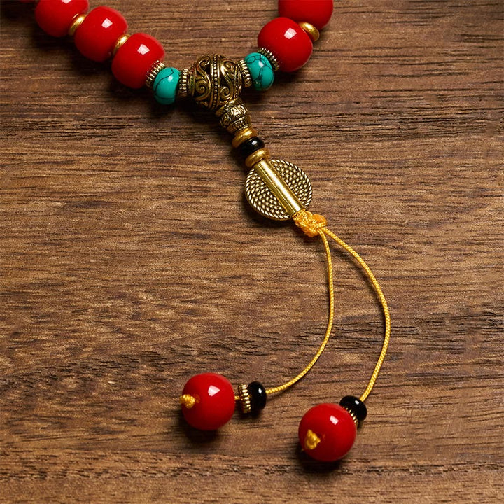 Buddha Stones チベット産レッドアゲートとターコイズの自信を象徴するビーズブレスレット - image 5