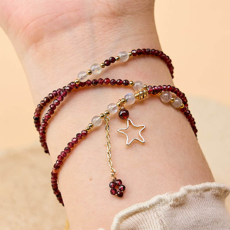 Buddha Stones 天然ガーネットスターズ トリプルラップ パッションブレスレット - image 4