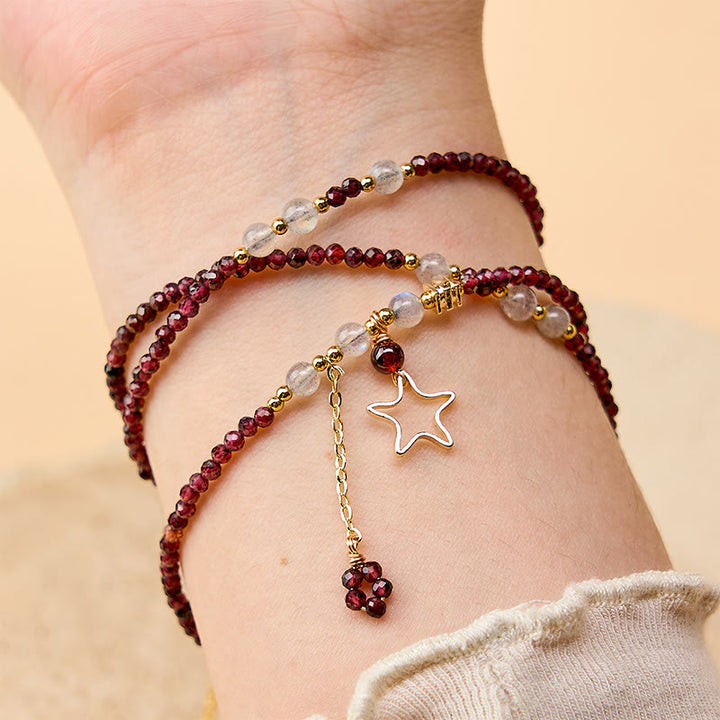 Buddha Stones 天然ガーネットスターズ トリプルラップ パッションブレスレット - image 4