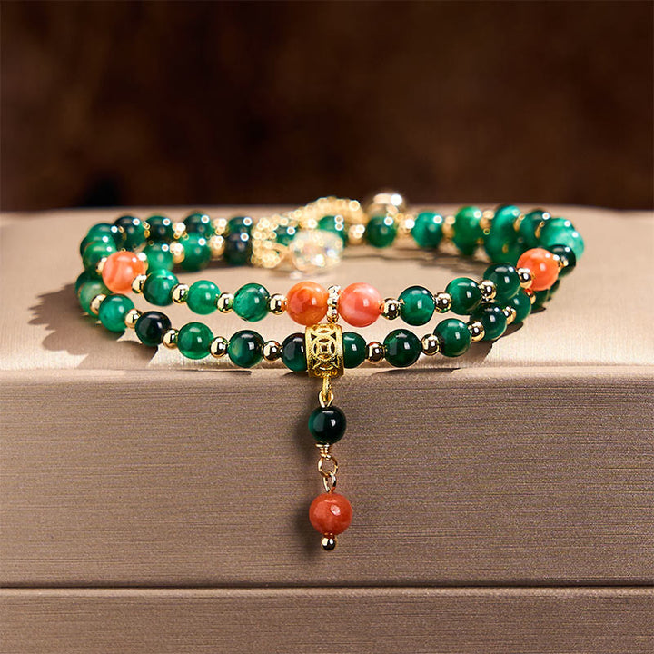 Buddha Stones 天然グリーンタイガーアイ ダブルラップ ストレングス強さブレスレット - image 1