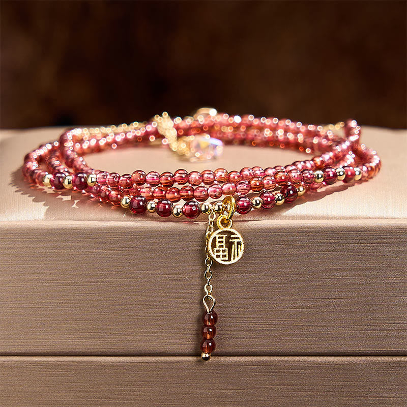 Buddha Stones 4mm天然ガーネットスター トリプルラップ浄化ブレスレット - image 1
