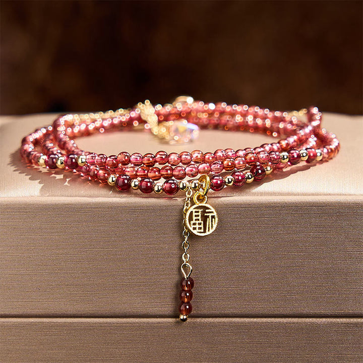 Buddha Stones 4mm天然ガーネットスター トリプルラップ浄化ブレスレット - image 1