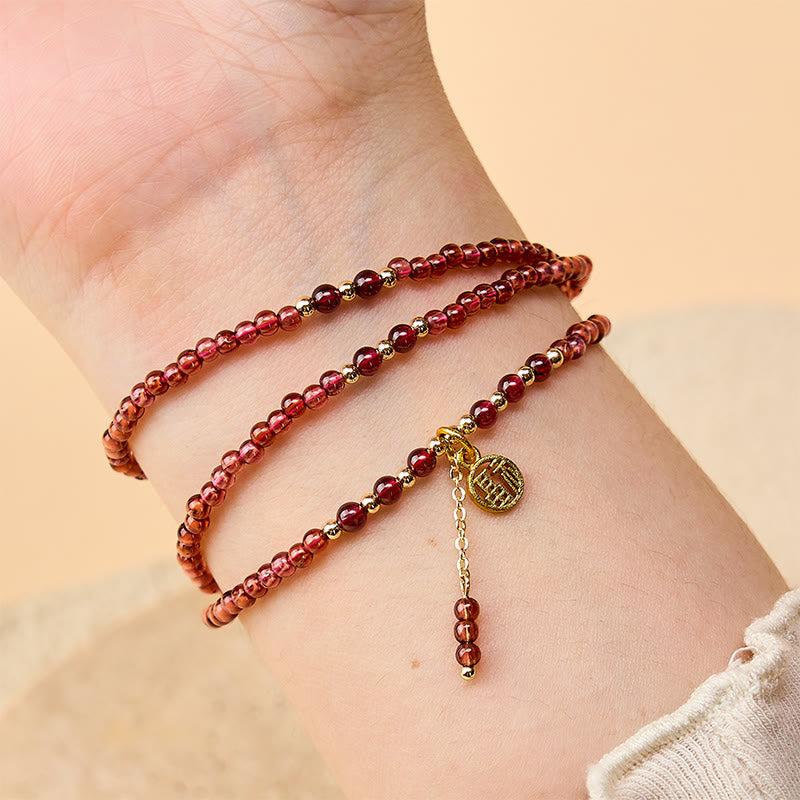Buddha Stones 4mm天然ガーネットスター トリプルラップ浄化ブレスレット - image 5