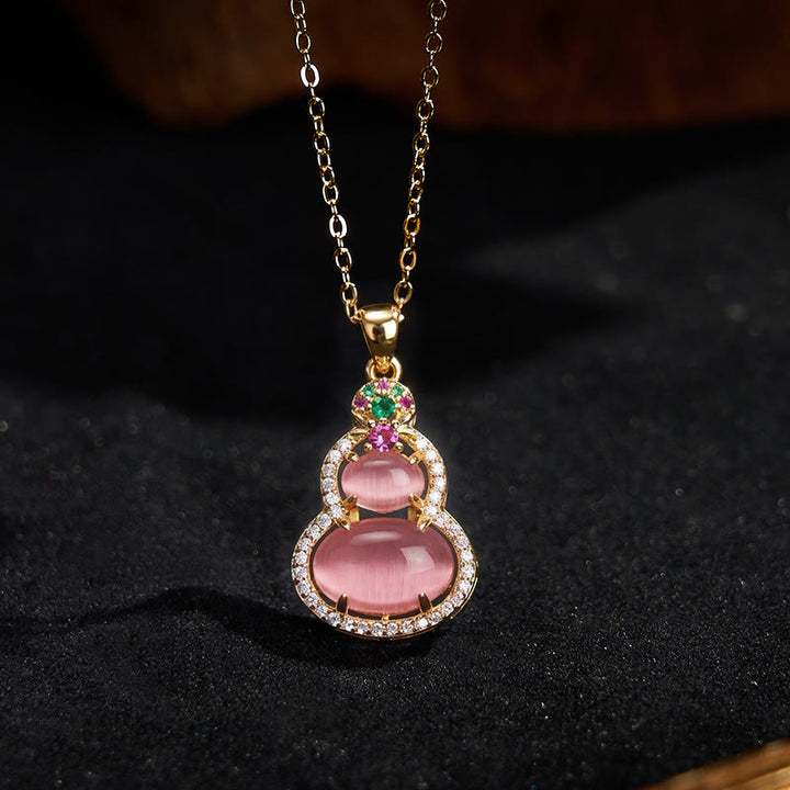 Buddha Stones ピンクカルセドニーのひょうたん型オプティミズムネックレスペンダント - image 2