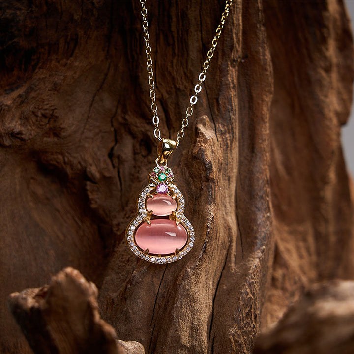 Buddha Stones ピンクカルセドニーのひょうたん型オプティミズムネックレスペンダント - image 8