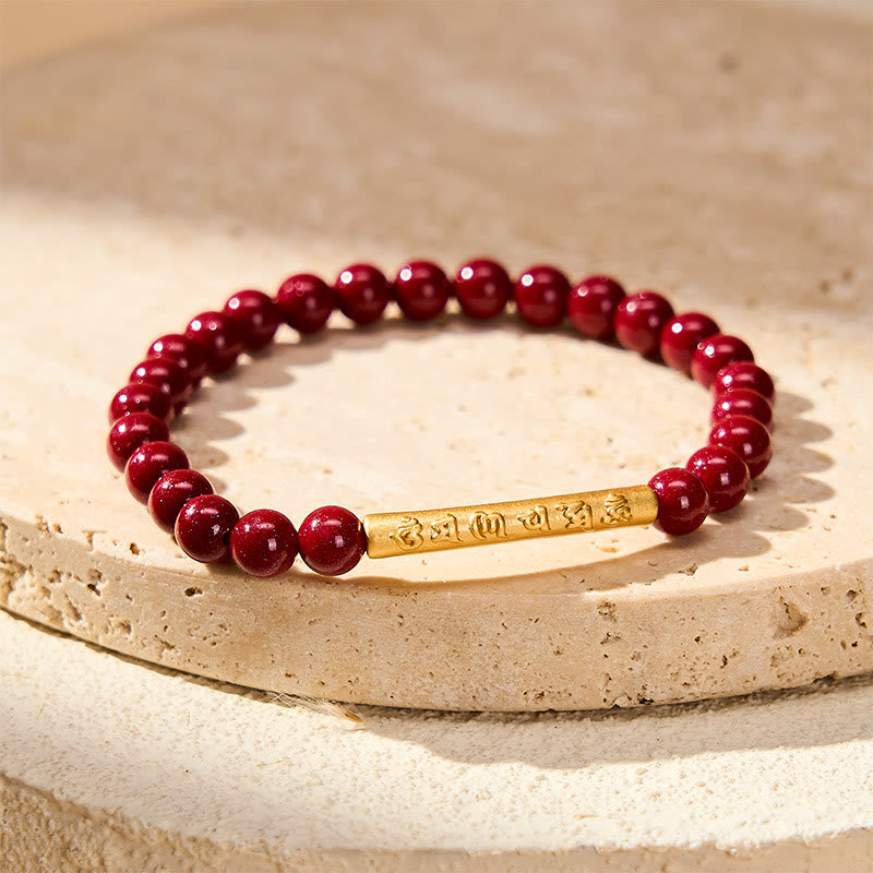 Buddha Stones 辰砂999スターリングシルバーオーム・マニ・パドメ・フム知恵のブレスレット - image 1