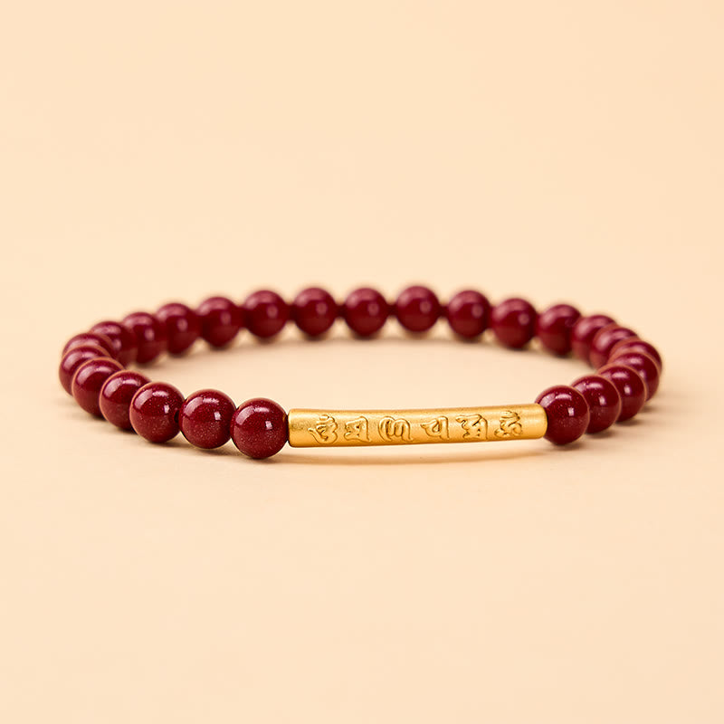 Buddha Stones 辰砂999スターリングシルバーオーム・マニ・パドメ・フム知恵のブレスレット - 辰砂金（手首周り：14～15cm） - image 0