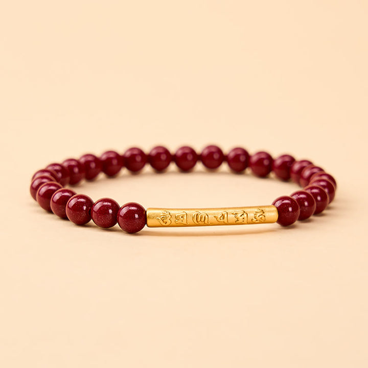 Buddha Stones 辰砂999スターリングシルバーオーム・マニ・パドメ・フム知恵のブレスレット - 辰砂金（手首周り：14～15cm） - image 0