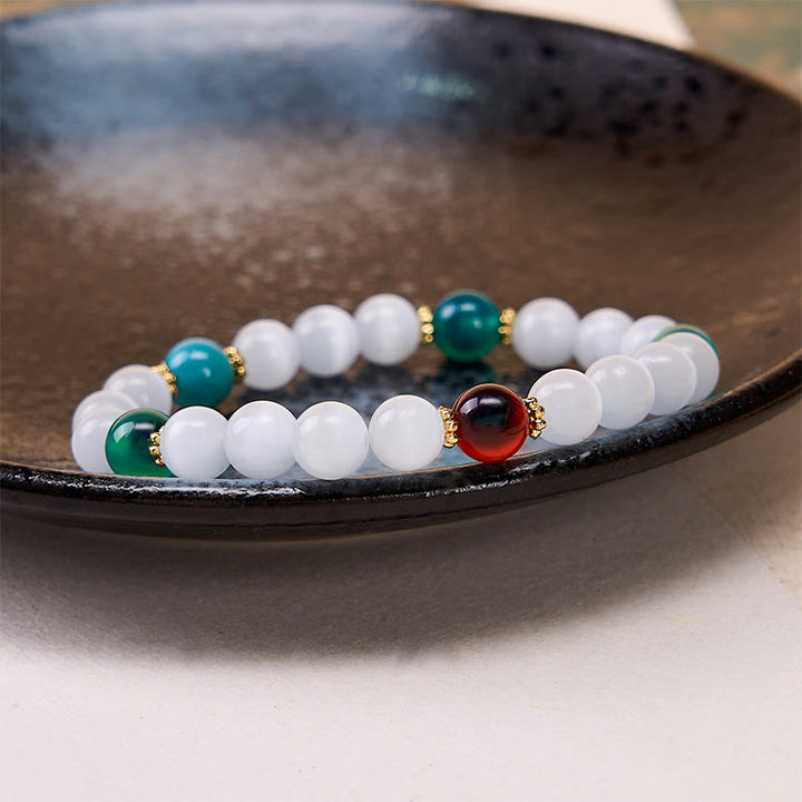 Buddha Stones ホワイトキャッツアイとカラフルなキャンディアゲートの豊穣ブレスレット - image 10