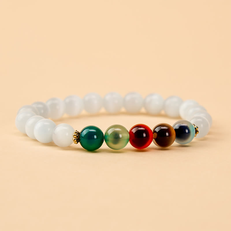 Buddha Stones ホワイトキャッツアイとカラフルなキャンディアゲートの豊穣ブレスレット - image 1