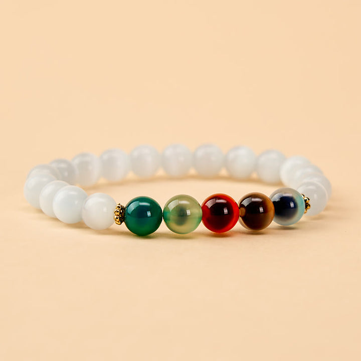 Buddha Stones ホワイトキャッツアイとカラフルなキャンディアゲートの豊穣ブレスレット - image 1