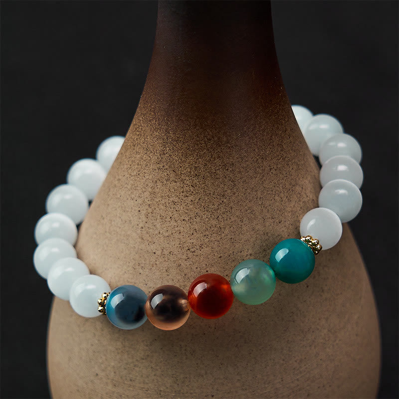 Buddha Stones ホワイトキャッツアイとカラフルなキャンディアゲートの豊穣ブレスレット - image 4