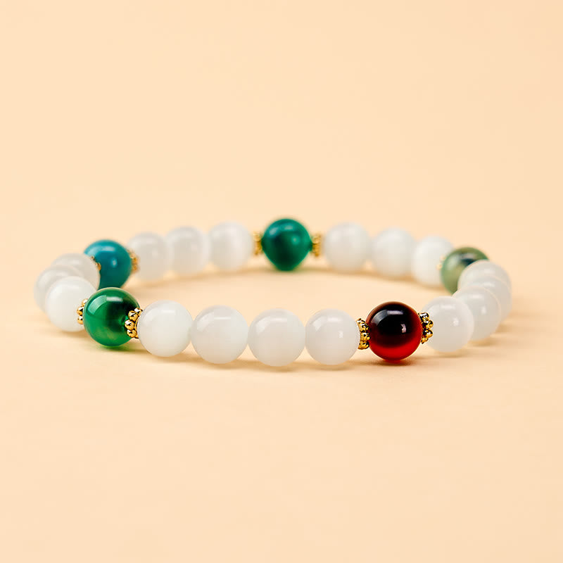 Buddha Stones ホワイトキャッツアイとカラフルなキャンディアゲートの豊穣ブレスレット - image 9