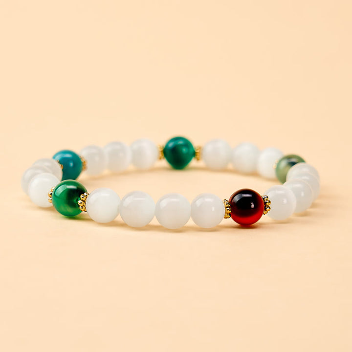 Buddha Stones ホワイトキャッツアイとカラフルなキャンディアゲートの豊穣ブレスレット - image 9