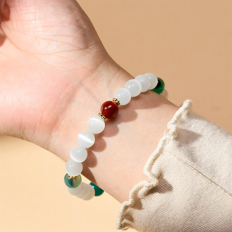 Buddha Stones ホワイトキャッツアイとカラフルなキャンディアゲートの豊穣ブレスレット - image 13