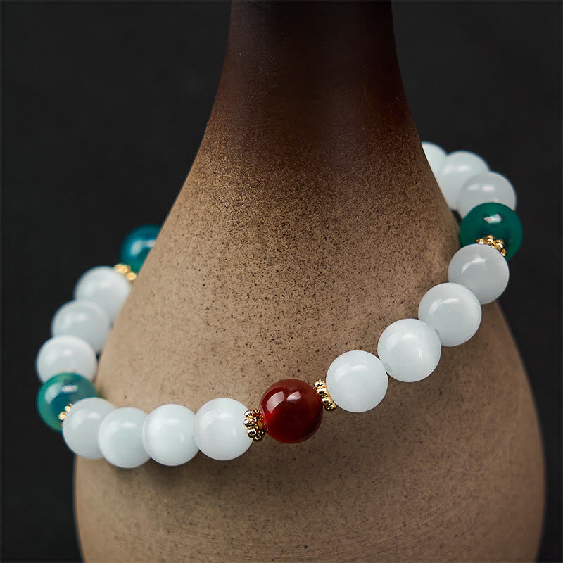 Buddha Stones ホワイトキャッツアイとカラフルなキャンディアゲートの豊穣ブレスレット - image 12