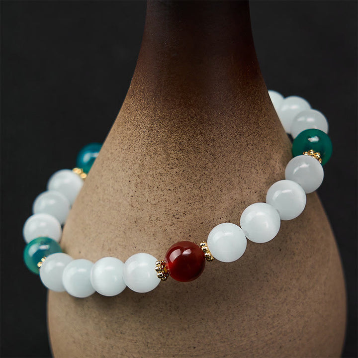 Buddha Stones ホワイトキャッツアイとカラフルなキャンディアゲートの豊穣ブレスレット - image 12