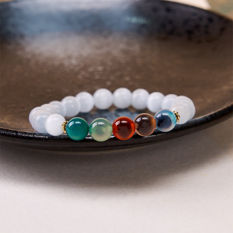 Buddha Stones ホワイトキャッツアイとカラフルなキャンディアゲートの豊穣ブレスレット - image 2