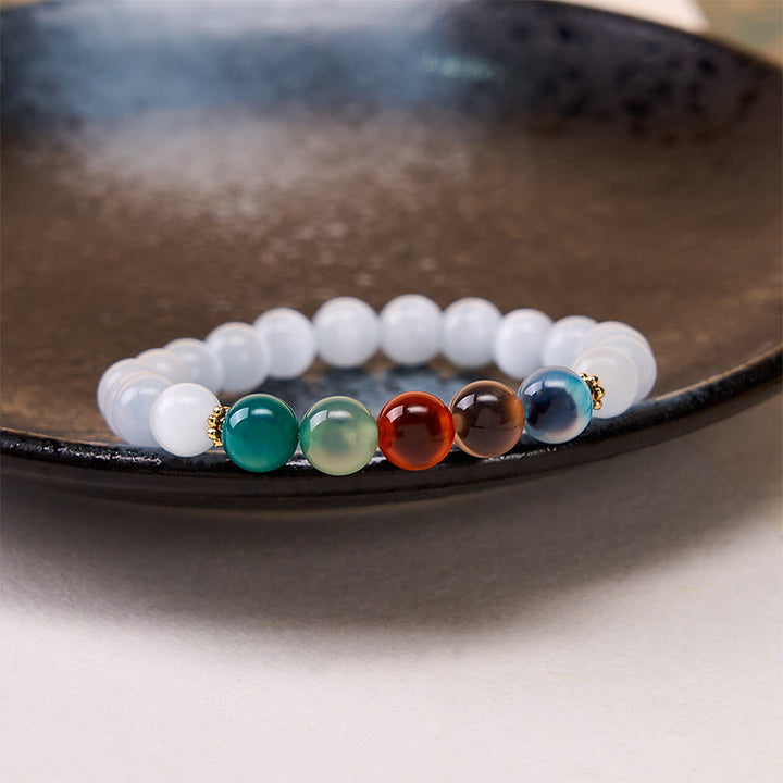 Buddha Stones ホワイトキャッツアイとカラフルなキャンディアゲートの豊穣ブレスレット - image 2